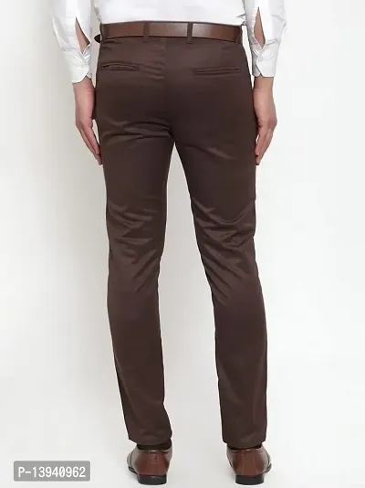 MALENO Elegant Slim Fit Men Solid Brown Trouser-thumb3