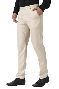 Beige Cotton Blend Mid Rise Casual Trousers For Men-thumb4