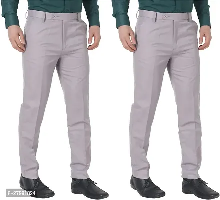 Stylish Grey Polycotton Solid Trouser For Men Pack Of 2