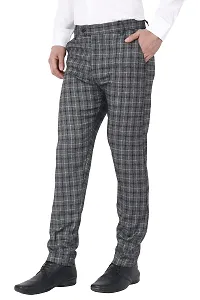 MALENO Men's Stretchable Checkered Black Regular Fit Formal Trouser-thumb2