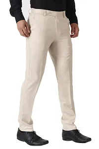Beige Cotton Blend Mid Rise Casual Trousers For Men-thumb1
