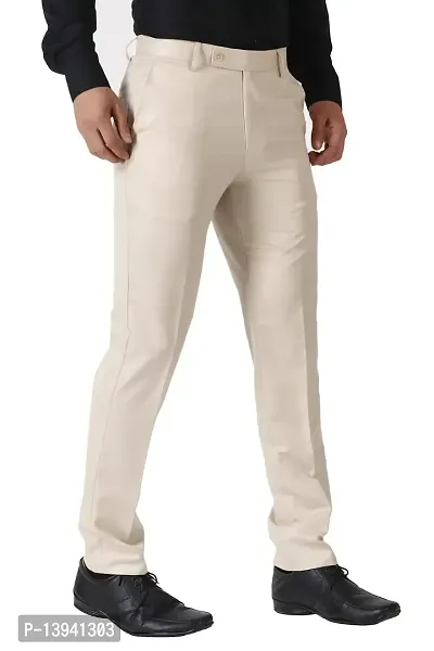Beige Cotton Blend Mid Rise Casual Trousers For Men-thumb2