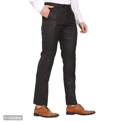 Black Cotton Blend Casual Trousers For Men-thumb3
