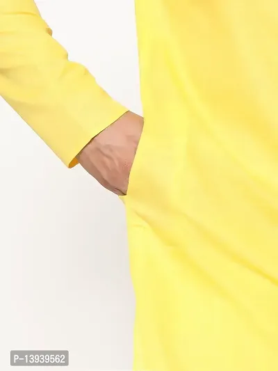 MALENO Men Cotton Lemon Yellow Kurta Pyjama Set-thumb3