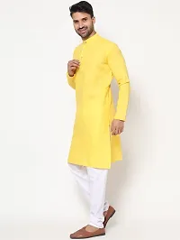 MALENO Men Cotton Lemon Yellow Kurta Pyjama Set-thumb4