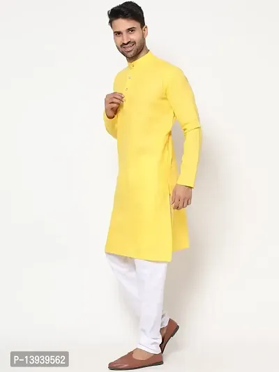 MALENO Men Cotton Lemon Yellow Kurta Pyjama Set-thumb5