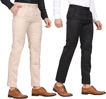 Stylish Multicoloured Cotton Blend Solid Regular Trousers For Men Combo Of 2-thumb1