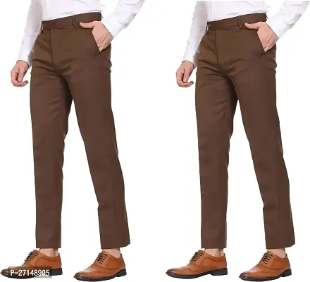 Stylish Multicoloured Polyester Cotton Blend Mid-Rise Trouser For Men Pack Of 2-thumb0