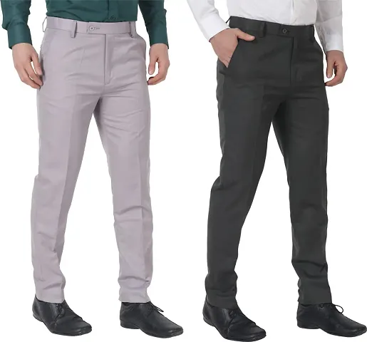 Stylish Multicoloured Polycotton Solid Trouser For Men Pack Of 2