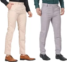 Stylish Multicoloured Cotton Blend Solid Regular Trousers For Men Combo Of 2-thumb1