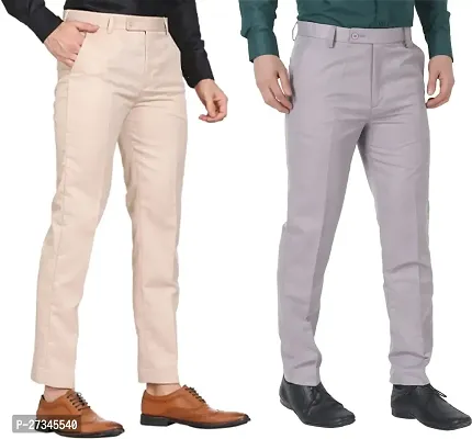 Stylish Multicoloured Cotton Blend Solid Regular Trousers For Men Combo Of 2-thumb2