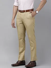 Beige Polyester Viscose Blend Casual Trousers For Men-thumb2