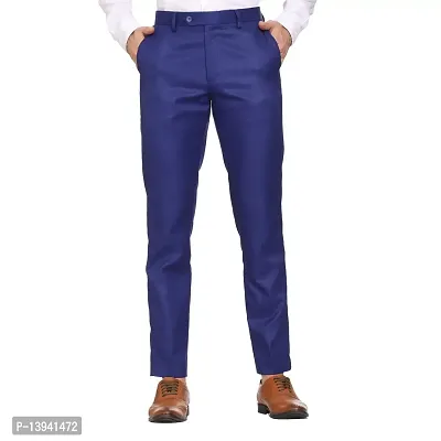 Blue Viscose Blend Casual Trousers For Men