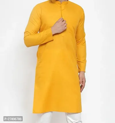 Reliable Yellow Cotton Blend Solid Kurta And Bottom Sets For Men-thumb4
