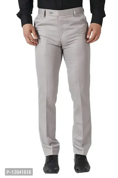 Grey Cotton Casual Trousers For Men