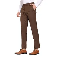 Brown Cotton Blend Casual Trousers For Men-thumb4