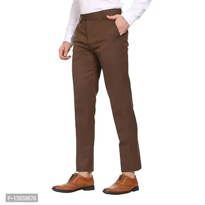 Brown Cotton Blend Casual Trousers For Men-thumb5