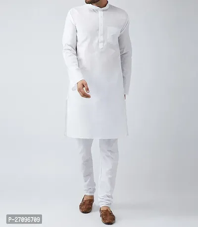 Reliable White Cotton Blend Solid Kurta And Bottom Sets For Men