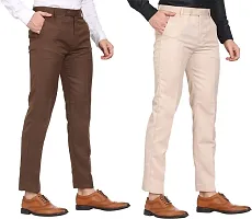 Stylish Multicoloured Polyester Cotton Blend Mid-Rise Trouser For Men Pack Of 2-thumb1