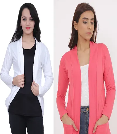 Pack Of 2- Trendy Cotton Blend Solid Shrugs Combo For Women
