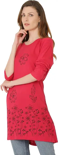 Reliable Red Cotton Blend Floral Print Round Neck Tunic For Women-thumb2