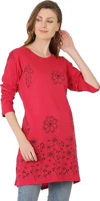 Reliable Red Cotton Blend Floral Print Round Neck Tunic For Women-thumb3