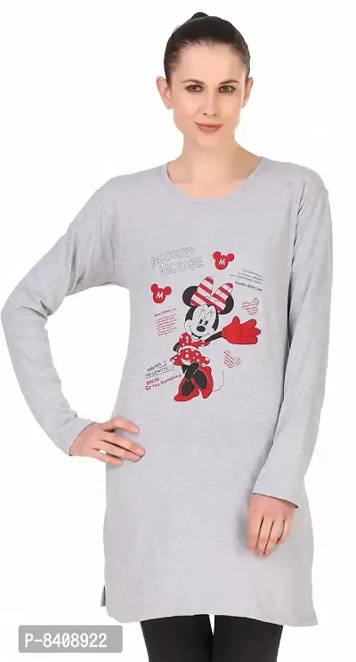 Reliable Grey Cotton Blend Graphic Print Round Neck Tunic For Women
