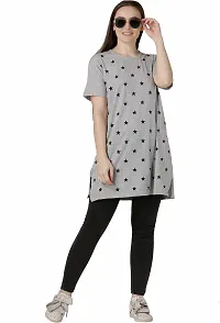 Reliable Grey Viscose Rayon Printed Round Neck Tunic For Women-thumb2