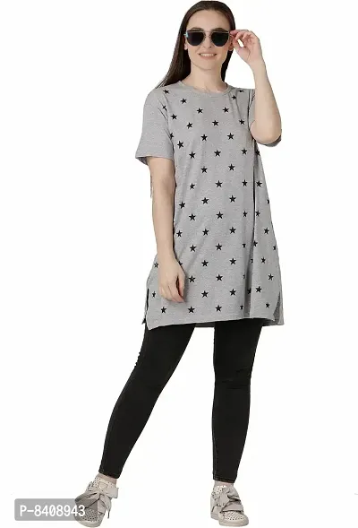 Reliable Grey Viscose Rayon Printed Round Neck Tunic For Women-thumb3
