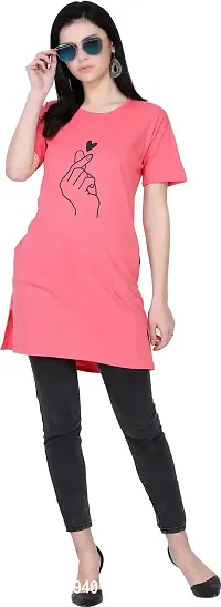 Reliable Pink Viscose Rayon Printed Round Neck Tunic For Women