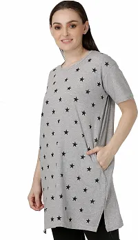 Reliable Grey Viscose Rayon Printed Round Neck Tunic For Women-thumb3
