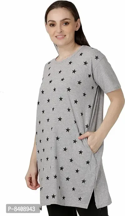 Reliable Grey Viscose Rayon Printed Round Neck Tunic For Women-thumb4