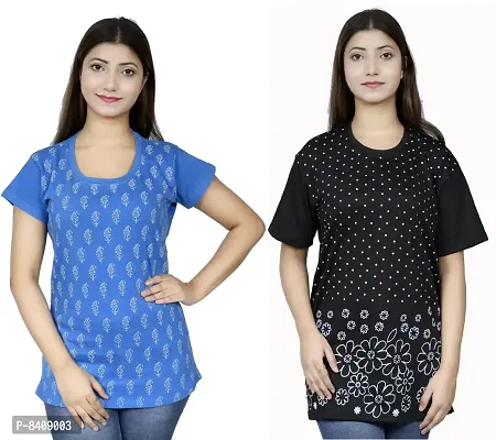 Reliable Cotton Blend Printed Round Neck Tunic For Women- Pack Of 2-thumb0