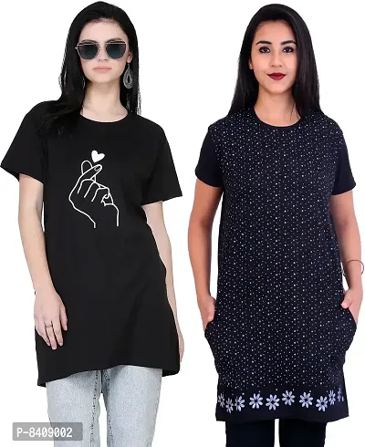 Reliable Cotton Blend Printed Round Neck Tunic For Women- Pack Of 2