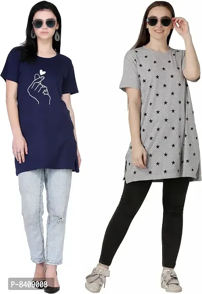 Reliable Cotton Blend Printed Round Neck Tunic For Women- Pack Of 2-thumb0