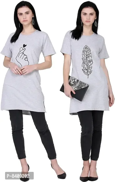 Reliable Cotton Blend Graphic Print Round Neck Tunic For Women- Pack Of 2-thumb0