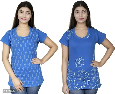 Stylish Fancy Cotton Blend Printed Round Neck Tunic Combo For Women Pack Of 2-thumb0