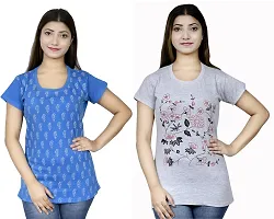 Stylish Fancy Cotton Blend Printed Round Neck Tunic Combo For Women Pack Of 2-thumb2