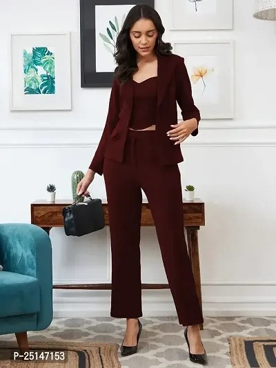 Women 3 Pc Coat Set (Blazer, Bustier and Pant) Solid Suit