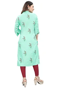 Mavenclad Women's Printed Cotton Blend Regular Fit 3/4 Sleeve Lightweight Casual Wear Feeding Kurti (R-K1-Pushapa-AquaBlue-M)-thumb2