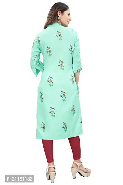 Mavenclad Women's Printed Cotton Blend Regular Fit 3/4 Sleeve Lightweight Casual Wear Feeding Kurti (R-K1-Pushapa-AquaBlue-M)-thumb3