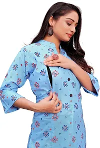 Mavenclad Women's Printed Magic Cotton Regular Fit 3/4 Sleeve Lightweight Casual Wear Feeding Kurti (R-B1-Colar-Blue-M)-thumb1