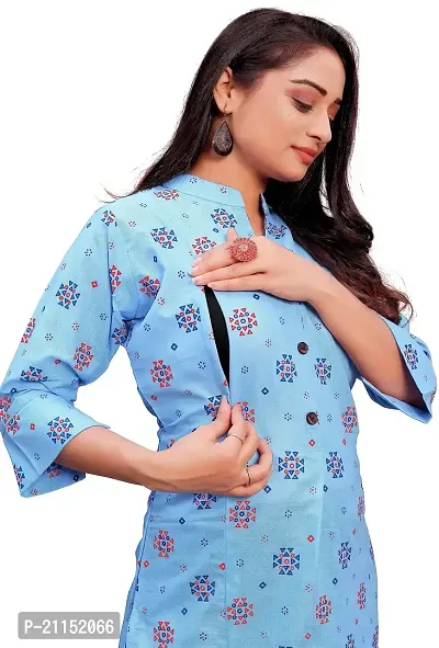 Mavenclad Women's Printed Magic Cotton Regular Fit 3/4 Sleeve Lightweight Casual Wear Feeding Kurti (R-B1-Colar-Blue-M)-thumb2