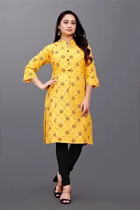 Mavenclad Women's Printed Cotton Blend Regular Fit 3/4 Sleeve Lightweight Casual Wear Feeding Kurti (R-B1-Colar-Yellow-XL)-thumb1