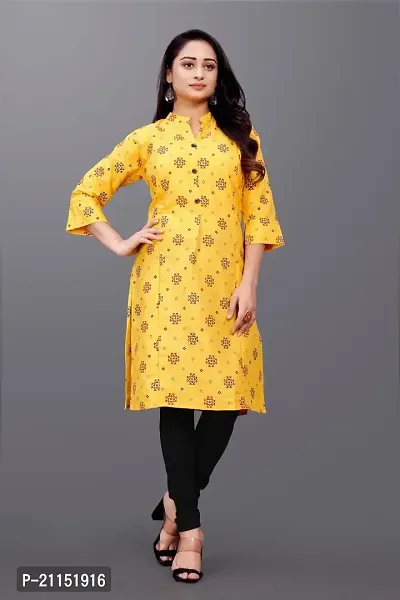 Mavenclad Women's Printed Cotton Blend Regular Fit 3/4 Sleeve Lightweight Casual Wear Feeding Kurti (R-B1-Colar-Yellow-XL)-thumb2