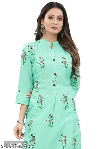 Mavenclad Women's Printed Cotton Blend Regular Fit 3/4 Sleeve Lightweight Casual Wear Feeding Kurti (B-F-106_AquaBlue_M)-thumb5