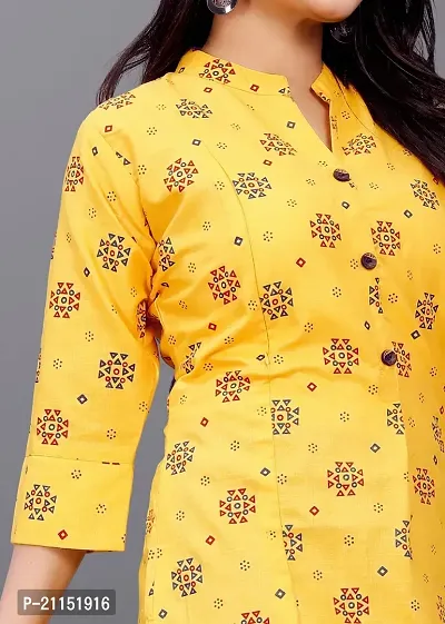 Mavenclad Women's Printed Cotton Blend Regular Fit 3/4 Sleeve Lightweight Casual Wear Feeding Kurti (R-B1-Colar-Yellow-XL)-thumb5