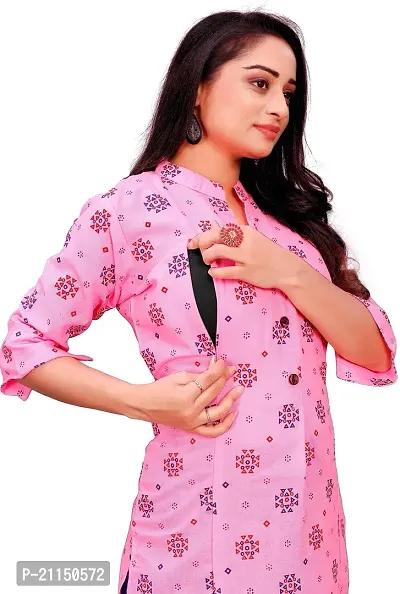 Mavenclad Women's Printed Cotton Blend Regular Fit 3/4 Sleeve Lightweight Casual Wear Feeding Kurti (B-F-130_Pink_M)-thumb4