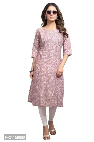 Mavenclad Women's Printed Cotton Blend Regular Fit 3/4 Sleeve Lightweight Casual Wear Feeding Kurti (B-F-225)