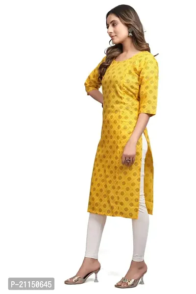 Mavenclad Women's Printed Cotton Blend Regular Fit Bell Sleeve Lightweight Casual Wear Feeding Kurti (B-F-176_Yellow_XL)-thumb4